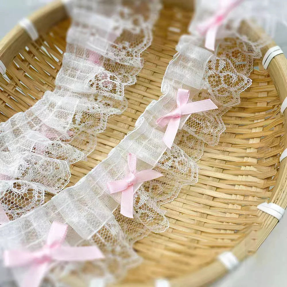 1 Yard Pink Bow Embroidery Lace Fabric Trim DIY Clothing Decoration Accessory 5CM Wide