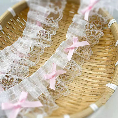 1 Yard Pink Bow Embroidery Lace Fabric Trim DIY Clothing Decoration Accessory 5CM Wide