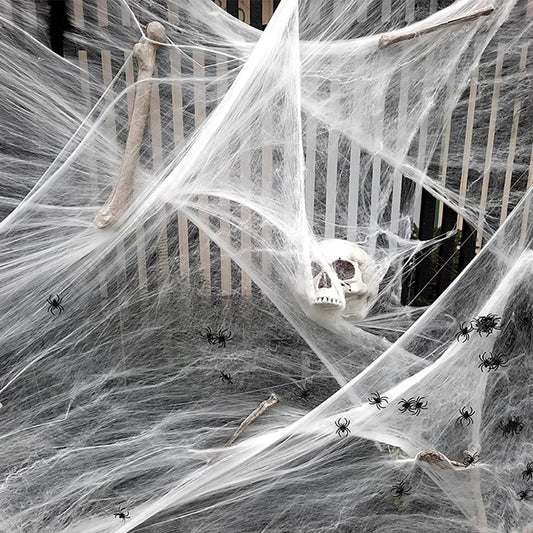 Kunstmatige Spider Web, Horror Spider Web Halloween -decoraties, rekbaar spinnenweb met spin, gothic horror Home Decor