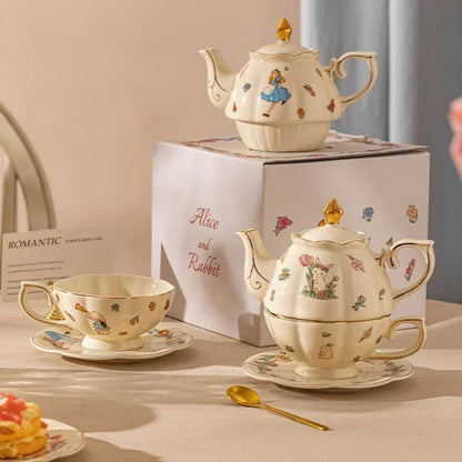 Cupa cu cutie de cadouri de lux și oală Fată și iepure din ceramică ceașcă de cafea set set de cadouri pentru ziua de naștere