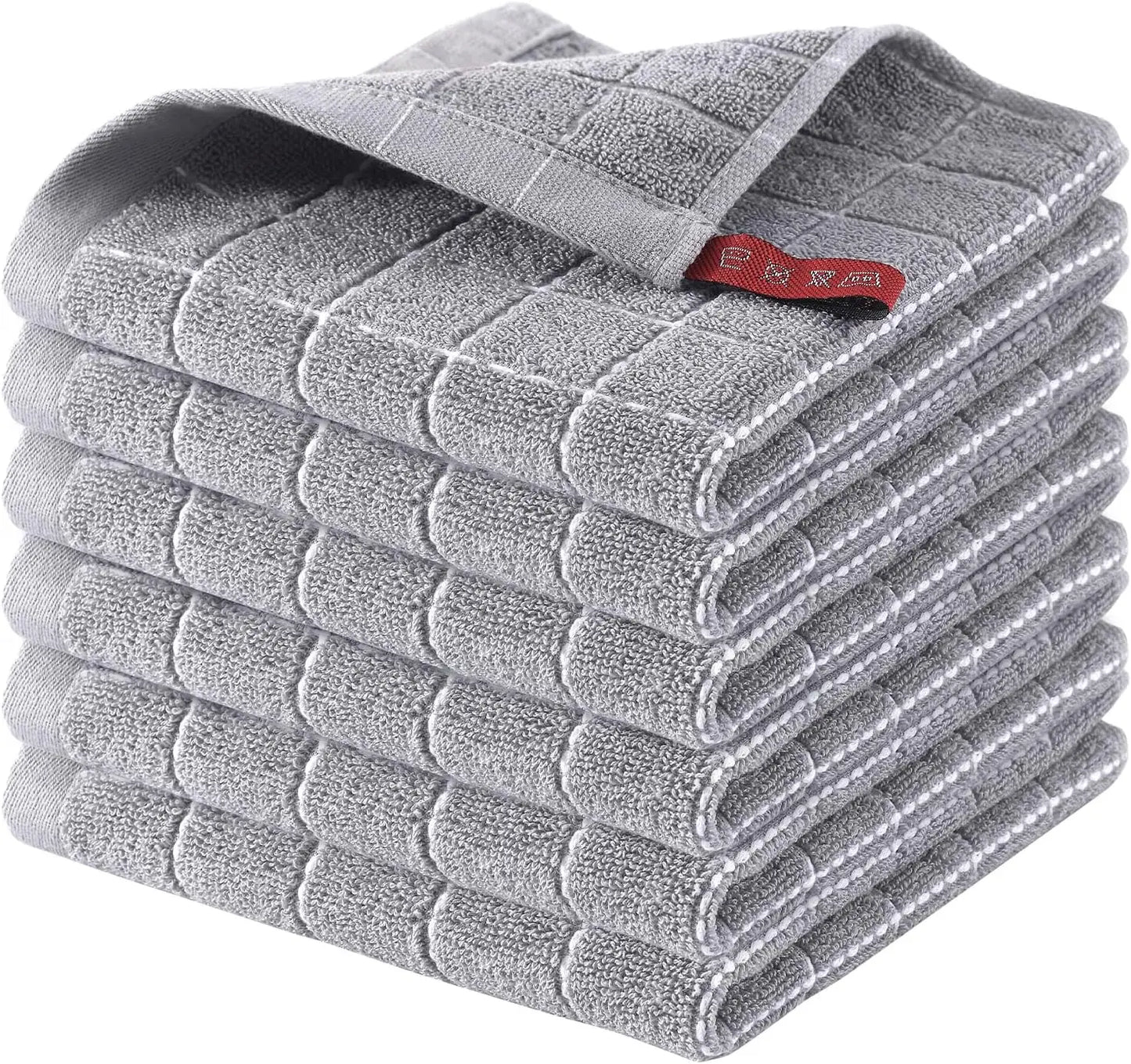 6 Pack 100% Cotton Terry Kitchen Dish Cloths, Ultra Soft and Absorbent Dish Towels for Washing Dishes Cleaning, 12 x 12inches