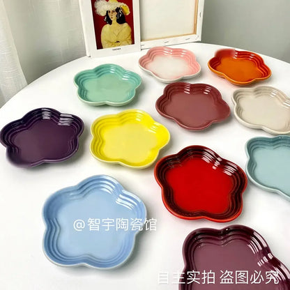 Rainbow Plum Blossom Small Plate 6 Inches 15cm Sauce Plate Flower Shaped Pet Gradual Spike Bone Plate Tableware Ceramic