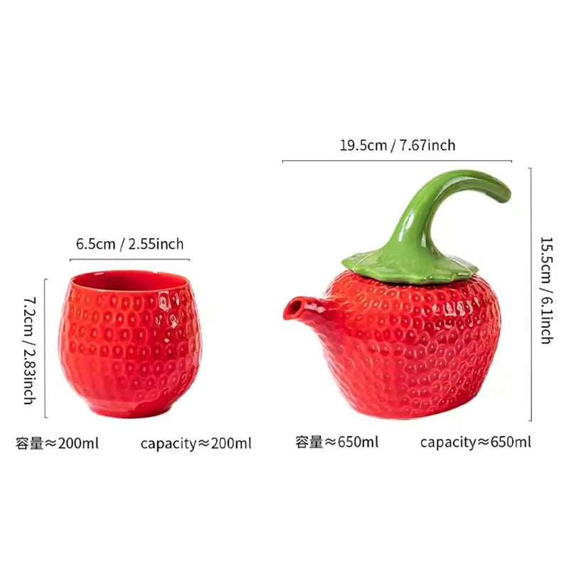 European Red Strawberry Teapot Set Ceramic Breakfast Milk Mug Exquisite Afternoon Tea Set Kettle with Gift Box Birthday Gifts