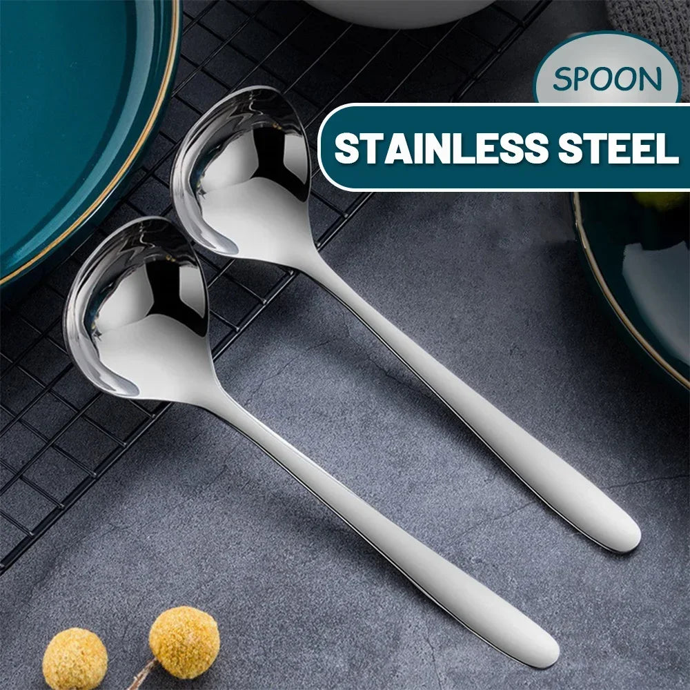 2/1Pcs Stainless Steel Spoon Thicken Long Handle Soup Spoons For Hot Pot Scoops Colander Home Kitchen Tableware Cooking Utensils