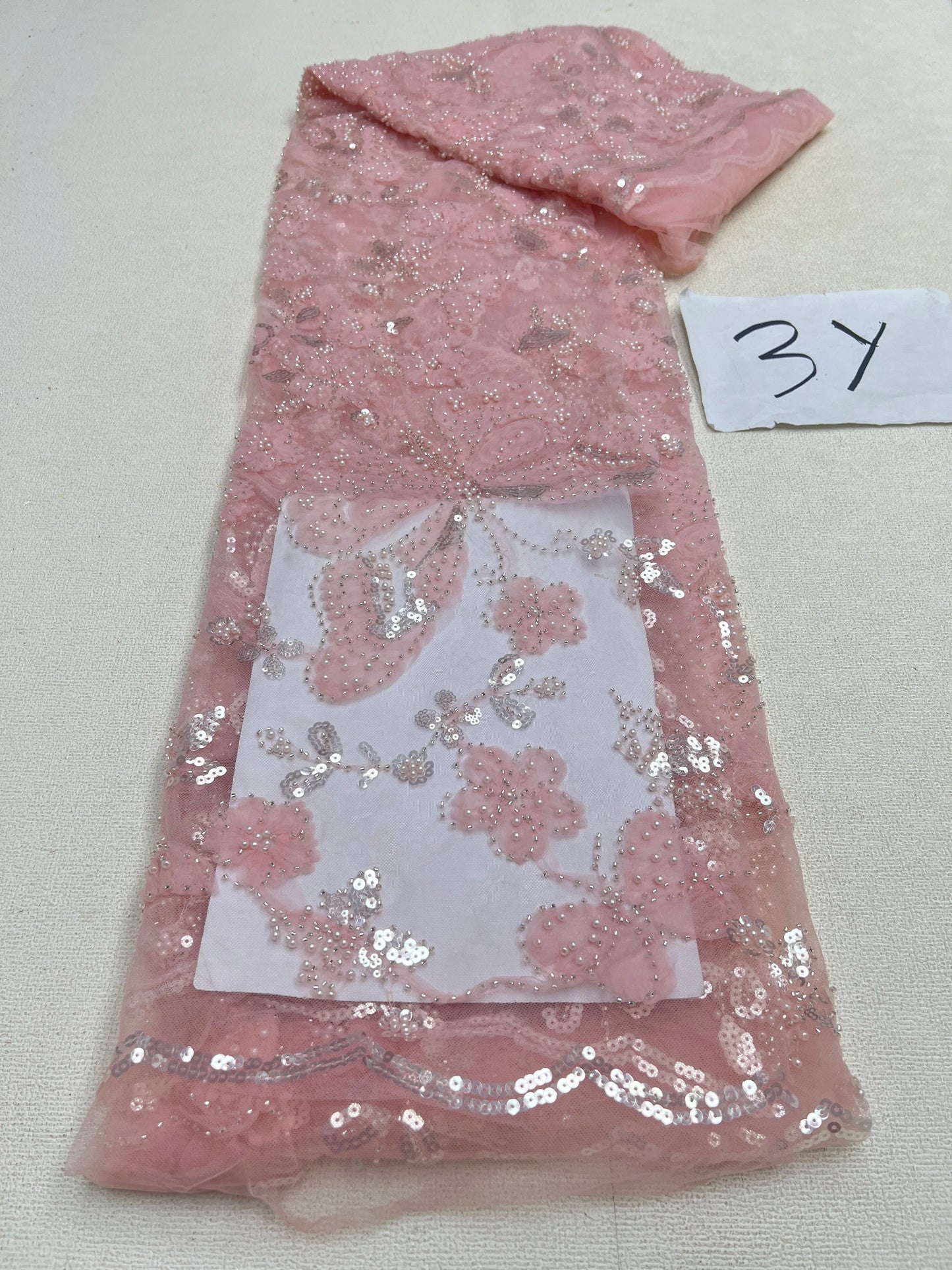 African Sequins Beaded Lace Fabrics  3 yards High Quality Sequence Embroidery French Nigerian Lace Fabric For Wedding Sewing