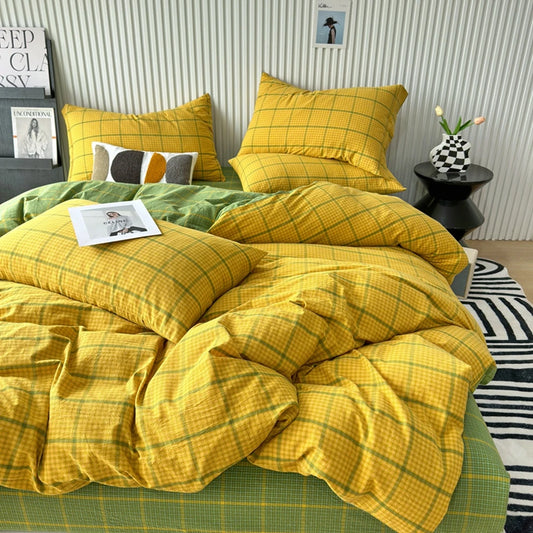 Pure Cotton Japanese Style Duvet Cover With Plaid Print  King Four Seasons Universal Bedding Cover Comfortable and Skin-friendly
