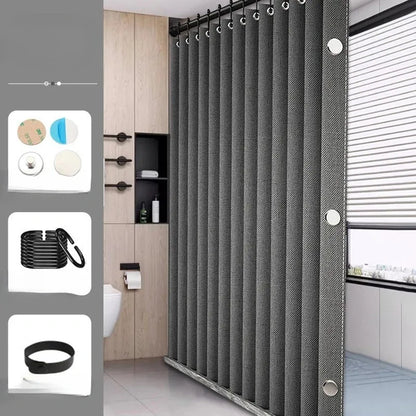 Waterproof Thick Linen Folding Curtain Mold-proof Solid Color Shower Curtain Suitable for Shower Curtains in Bathrooms