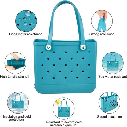 Solid Fashion Hole Durable Waterproof Beach Bag Fashion Rubber Handbag Beach Boat Swimming Sports Shopping Portable Eva Handbag