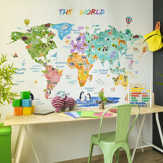 The World Animal Distribution Decorative Map for Bedroom Children's Room Livingroom Playroom and Kindergarten Decoration Sticker