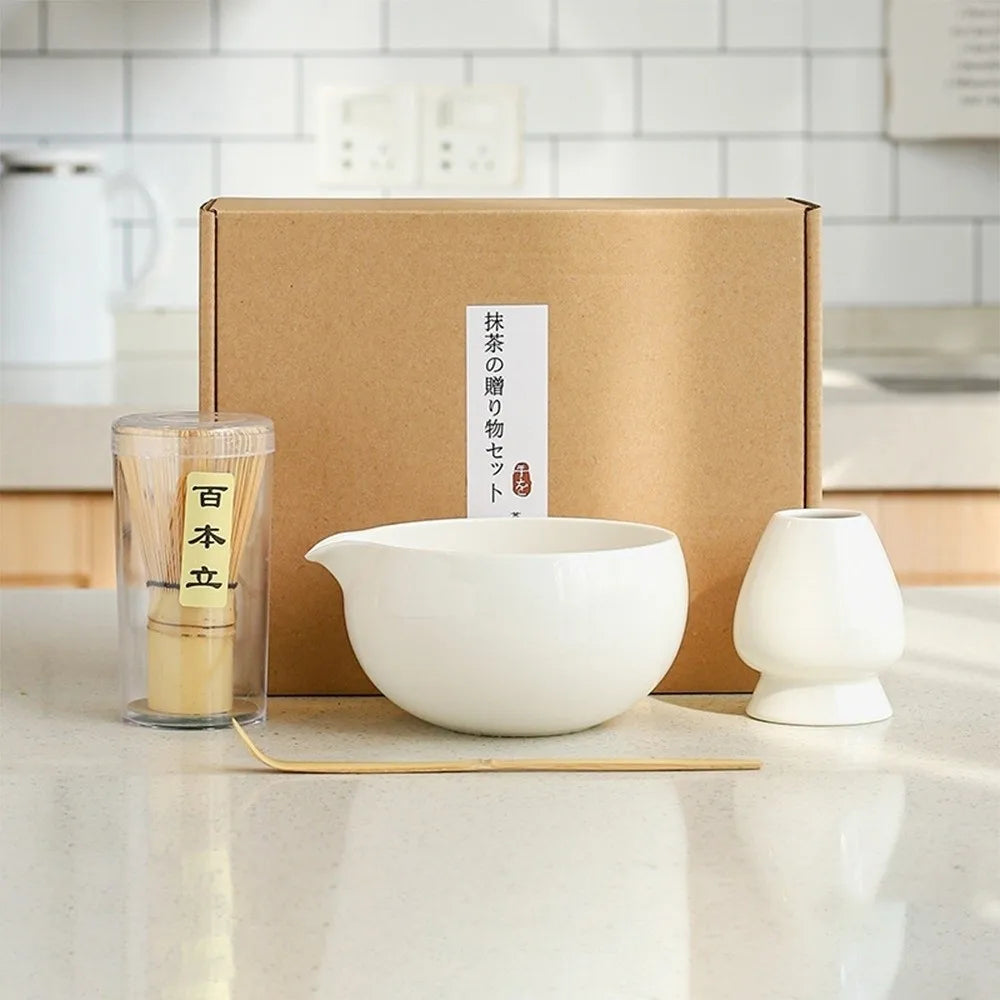 Bamboo Ceramic Japanese Matcha Tea Set Reusable Chasen Stirring Tea Sticks Matcha Spoon Matcha Whisk Set
