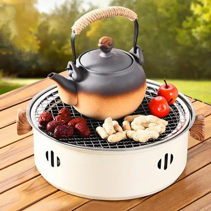 Draagbare barbecue grill Koreaans houtskool kachel roestvrij staal split BBQ fornuis ronde anti-stick barbecue rack voor buitenkamperen