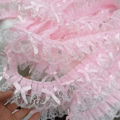 1 Yard Pink Bow Embroidery Lace Fabric Trim DIY Clothing Decoration Accessory 5CM Wide