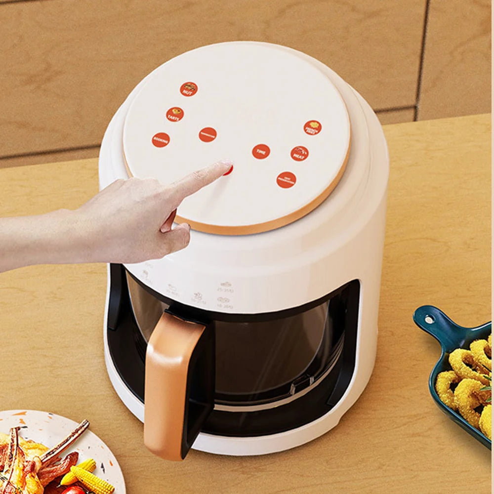 Air Fryer 3L Kapasitet Visual Oil-Free Electric Fryer Multifunksjonell Automatisk husholdning 360 ° Baking LED berøringsskjermolje Luft Fre