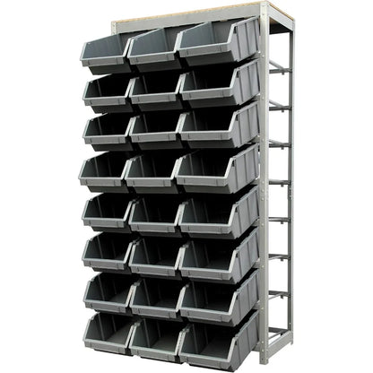 king's rack bin rack storage system heavy duty steel rack organizer shelving unit w/ 24 plastic bins in 8 tiers