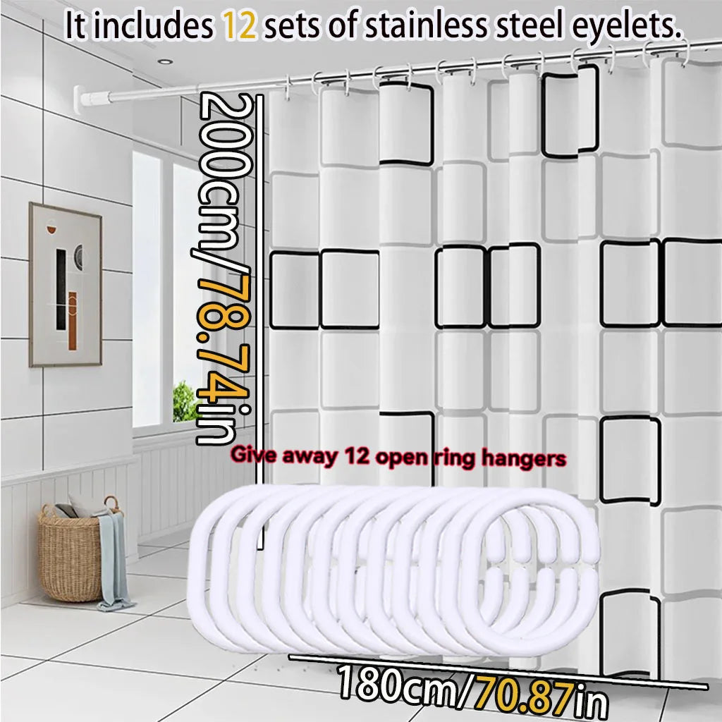 Simple style black and white large square bathroom shower curtain light opaque bathing more comfortable dry and wet separation