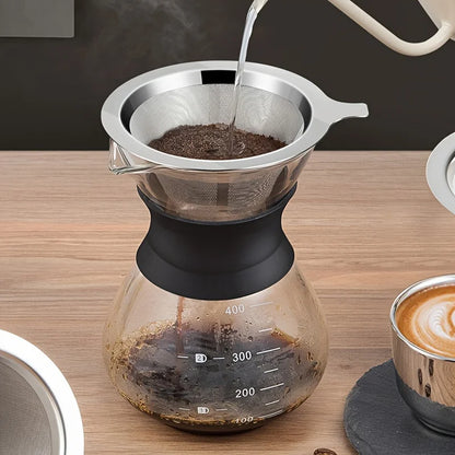 304 Stainless Steel Coffee Funnel Fine Mesh Double Layer Coffee Accessories Reusable Conical Coffee Filter Practical and Durable