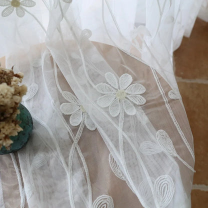 Luxury Floral Embroidered Sheer Curtain for Living Room White Voile Curtain Panel Window Drapery for Bedroom Sliding Glass Door
