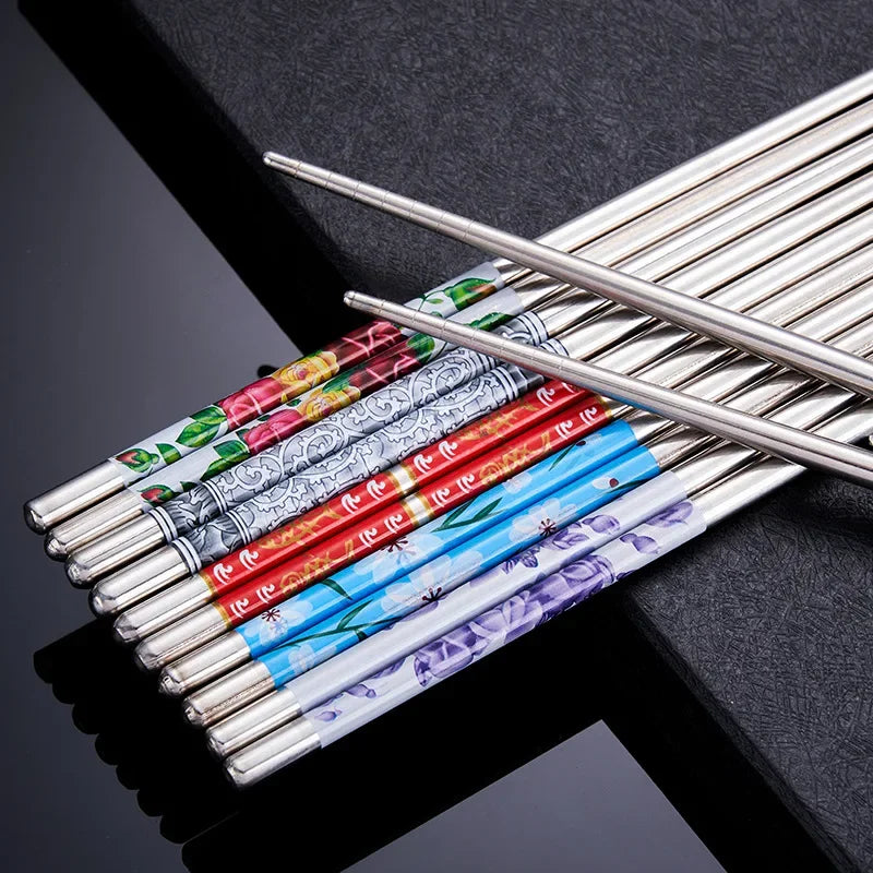 Stainless Steel Chopsticks Tableware Portable Reusable Blue Porcelain Patters Food Sticks Chopsticks Kitchen Dishes for Sushi