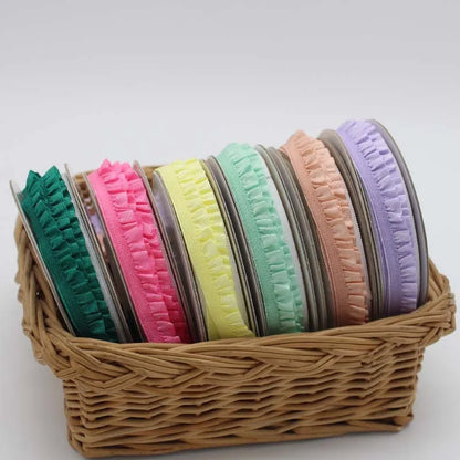 5yards 10mm Faltenbänder Stretch Spitzenverkleidungen Ribbons DIY Elastic Ruffle Band Baby Haarbandgürtel Schuhe Dekorative Handwerksvorräte