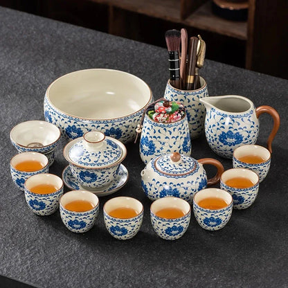 Upscale Tea Sets Ceramic Kung Fu Teaset Teacup Porcelain Service Gaiwan Tea Cups Mug of Tea Ceremony Teapot