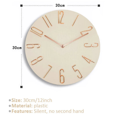 30cm 12inch Wall Clocks Living Room Silent Brief Wall Clock Nordic Fashion Wall Watch No Second Hand Simple Quartz Clock