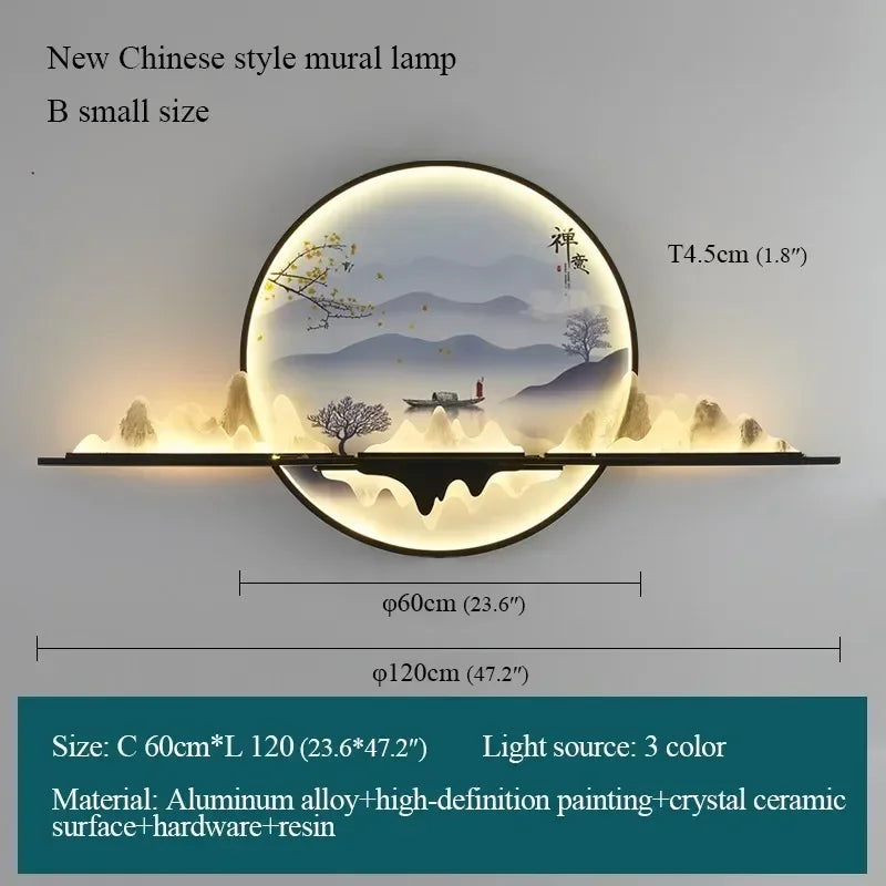 OUTELA Modern Wall Picture Light LED Chinese Creative Circular Landscape Mural Sconce Lamp For Home Living Bedroom Study