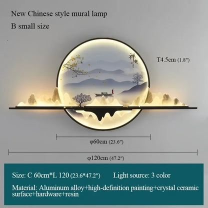 OUTELA Modern Wall Picture Light LED Chinese Creative Circular Landscape Mural Sconce Lamp For Home Living Bedroom Study
