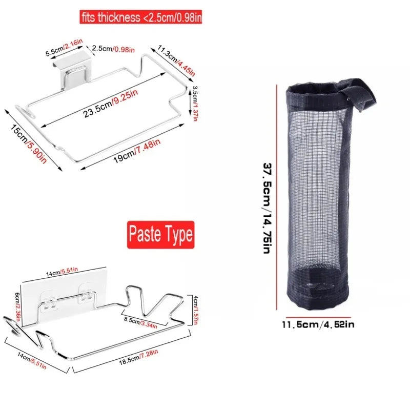 Edelstahl -Stahl -Mülleimer -Beutelhalter Müllhalter Küche Mülleimer Rack Schränke Tür Einkaufsbeutel Organizer Handtuch Hanging