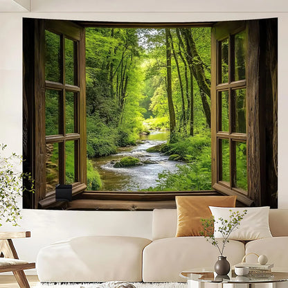 Window Tapestry, Outdoor Forest Tapestry Wall Hanging Natural Landscape Wall Mural for Bedroom Living Room Wall Art Home Decor