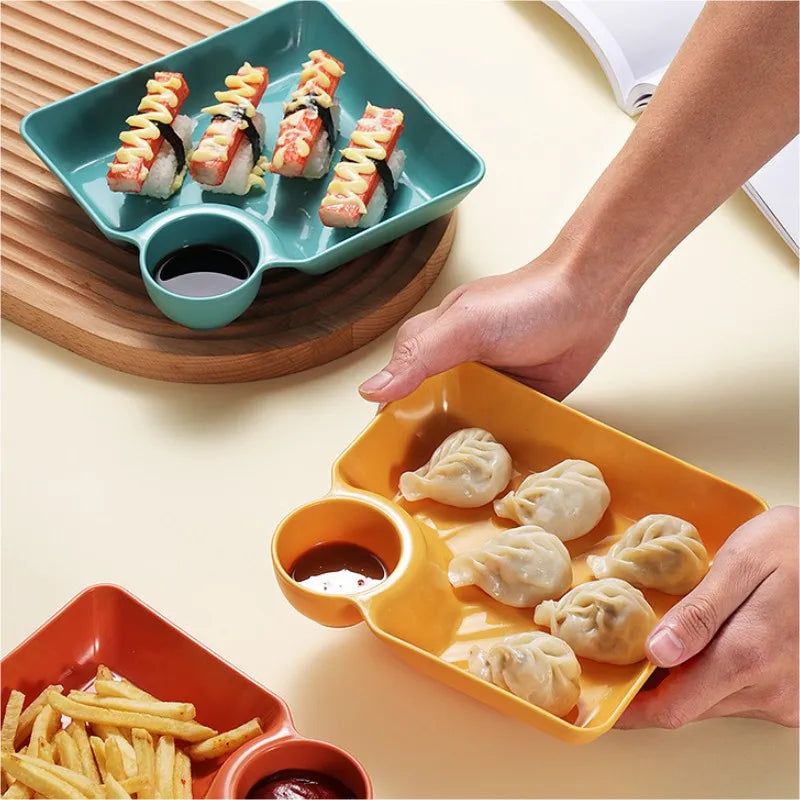 New 2/1Pc Square Dumpling Plate with Vinegar Space Snack Platter Creative Separated Divided Tray Tableware Christmas Tableware