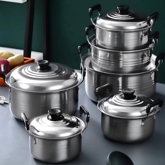 5pcs / Set Pots en acier inoxydable 16/18/20/22/24 cm Pot de soupe non magnétique Cuisine Cuisine Cuisine non bâton