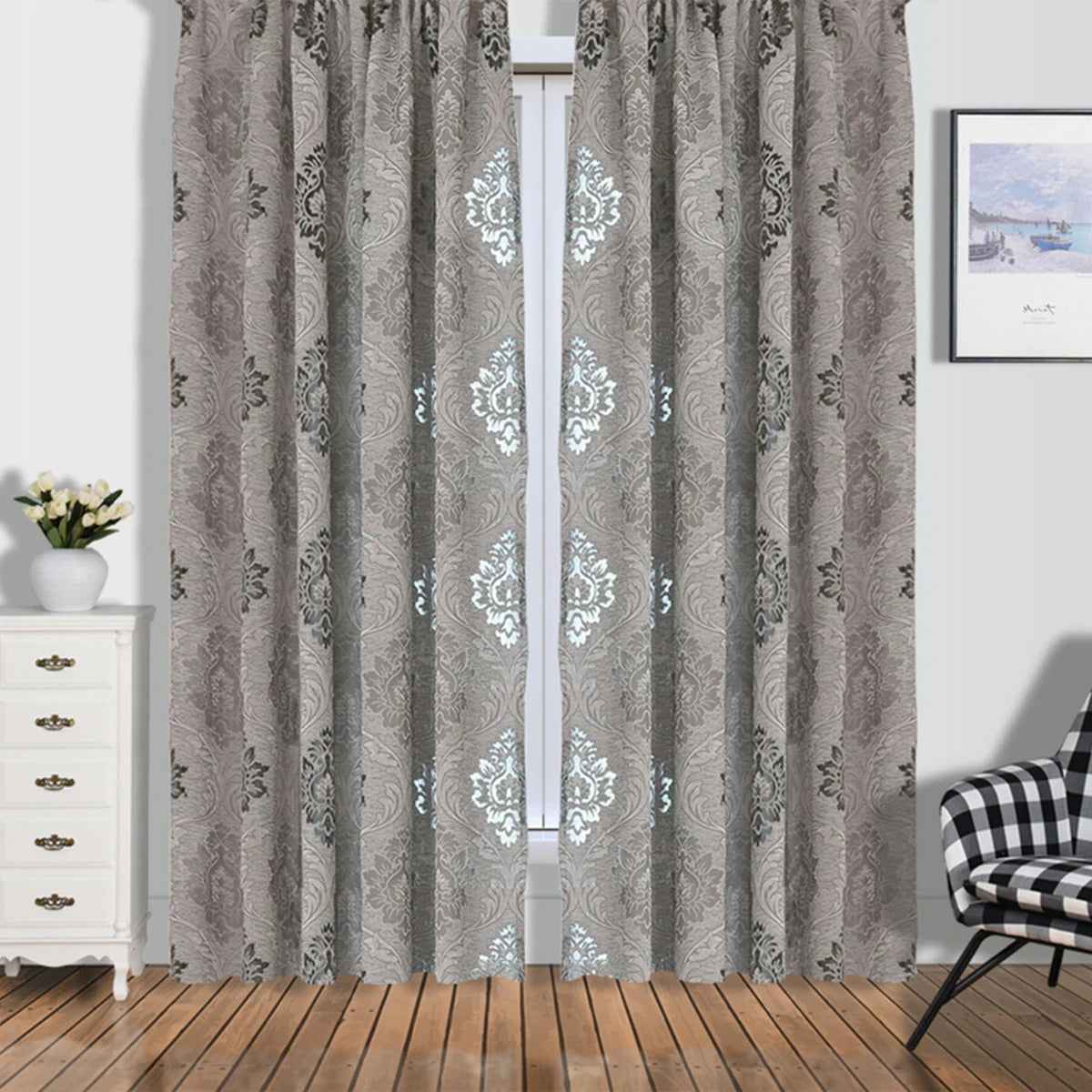 1 PC NAPEARL European Style Jacquard Curtain Fabrics for Window Balcony Living Room Gray Living Room Treatments All Match