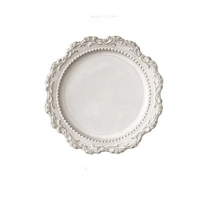 Franséisch Retro emporaarbecht Palais Stil Ceramaic Kamare Western Iessplack Supe Plate Pupad Bowl White Iessware