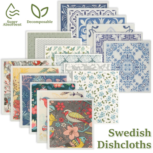 6pcs / Set Kichen Platdiker absorbent Swedish Spullklast Kichen Spull Ravs Soft Non-gewéckelt Stoff fir Speoken ze wäschen