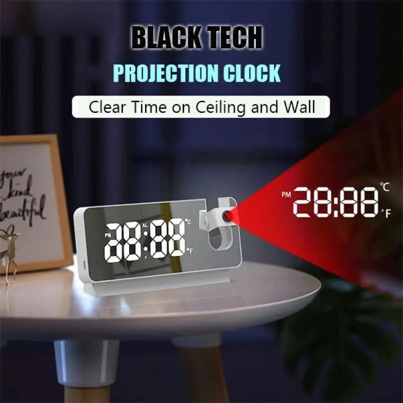 180 ° Arm Projeksjon Digital vekkerklokke Temperatur Fuktighet Nattmodus Snooze Table Clock 12/24H USB Projektor LED -klokke