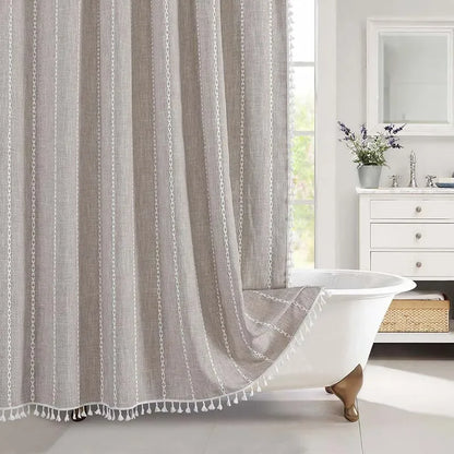 Jacquard Linen Waterproof Shower Curtain Small Fresh Plaid Pastoral Style Bathroom Mildew-proof Bathroom Curtain