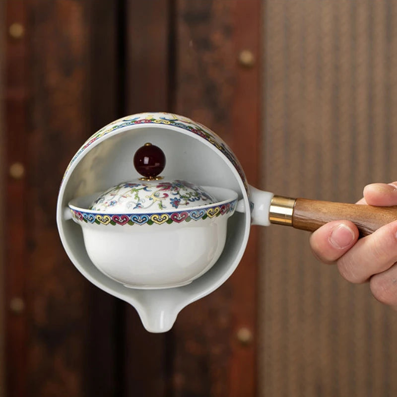 Chinese Kung Fu Ceramic Tea Set Portable 360 Rotation Teapot Travel Tea Set Creative Household Teacup Teaware Sets Gift Box