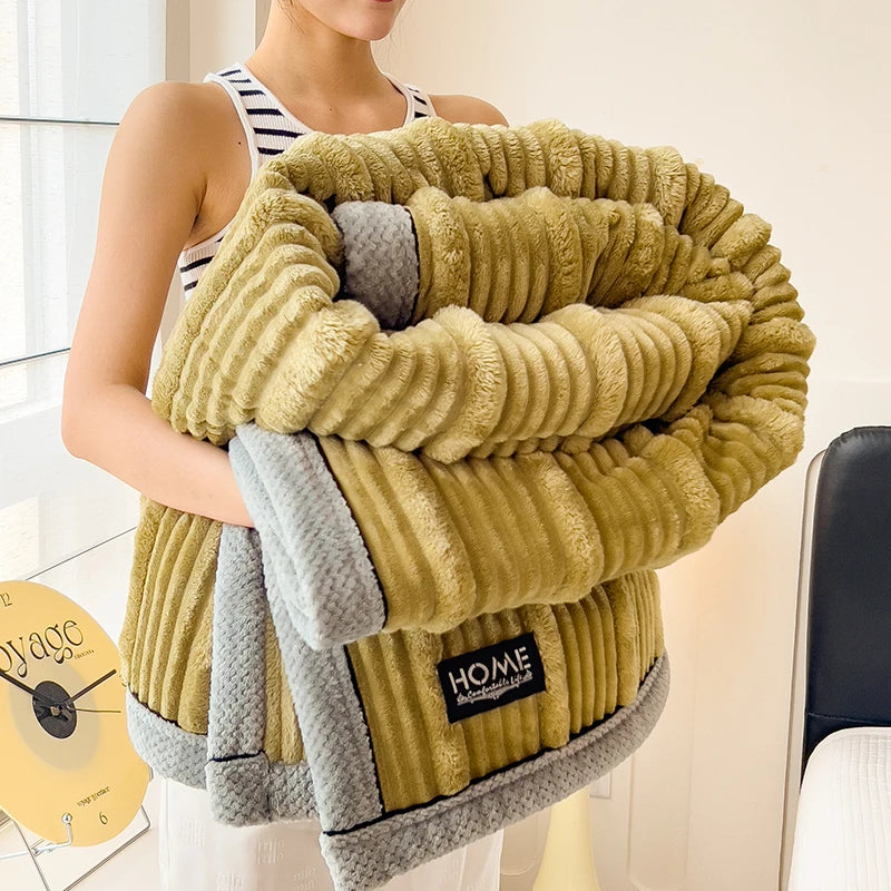Imitation Rabbit Plush Striped Autumn Winter Warm Blankets Soft Fluffy Warmth Sofa Blankets for Throw Napping shawl blanket leg