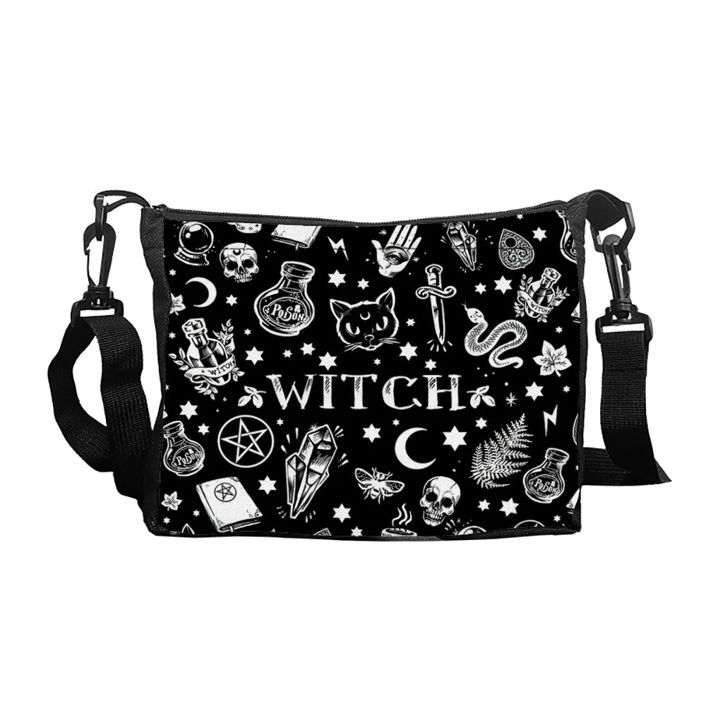 Bolsa de ombro estampado de gato gótico Halloween Fabric Bag Crossbody Bolsa versátil pequena bolsa quadrada simples e elegante Bolsa feminina