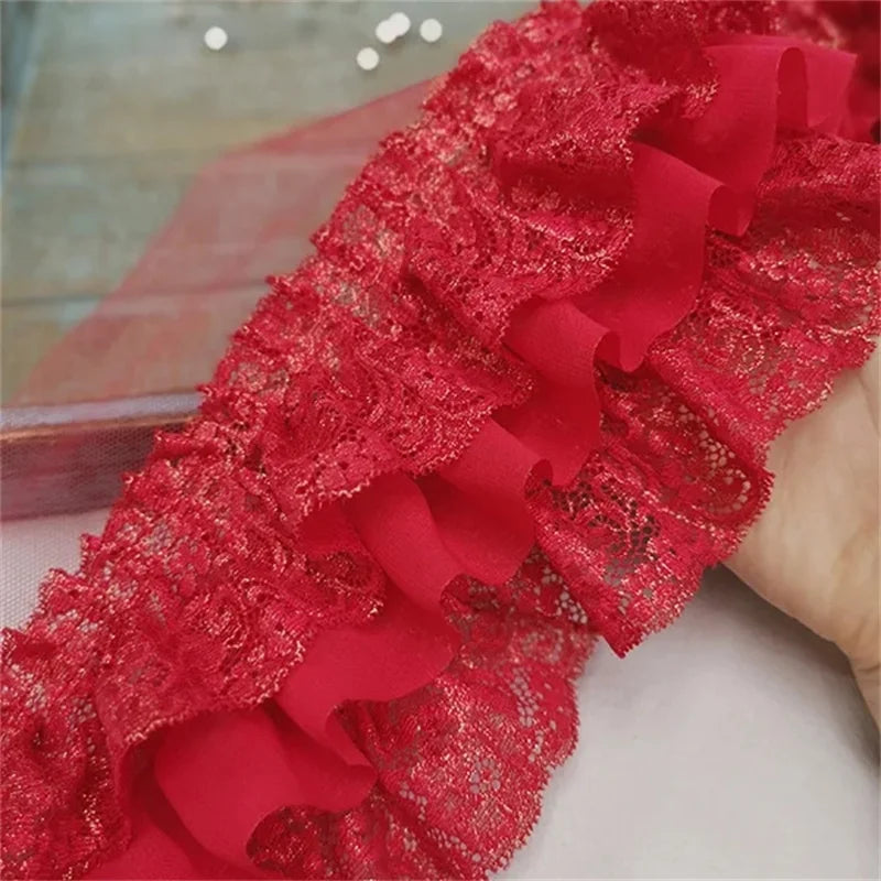 10CM Wide Three Layers Pleated Chiffon Fabric Embroidery Fringe Ribbon Lace Collar Ruffle Trim DIY Apparel Curtains Sewing Decor