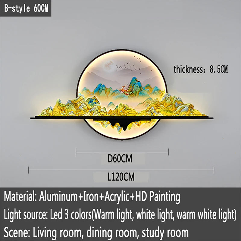 OUFULA Modern Picture Wall Light LED Chinese Creative Landscape Mural Lamp For Home Living Room Study Bedroom Decor