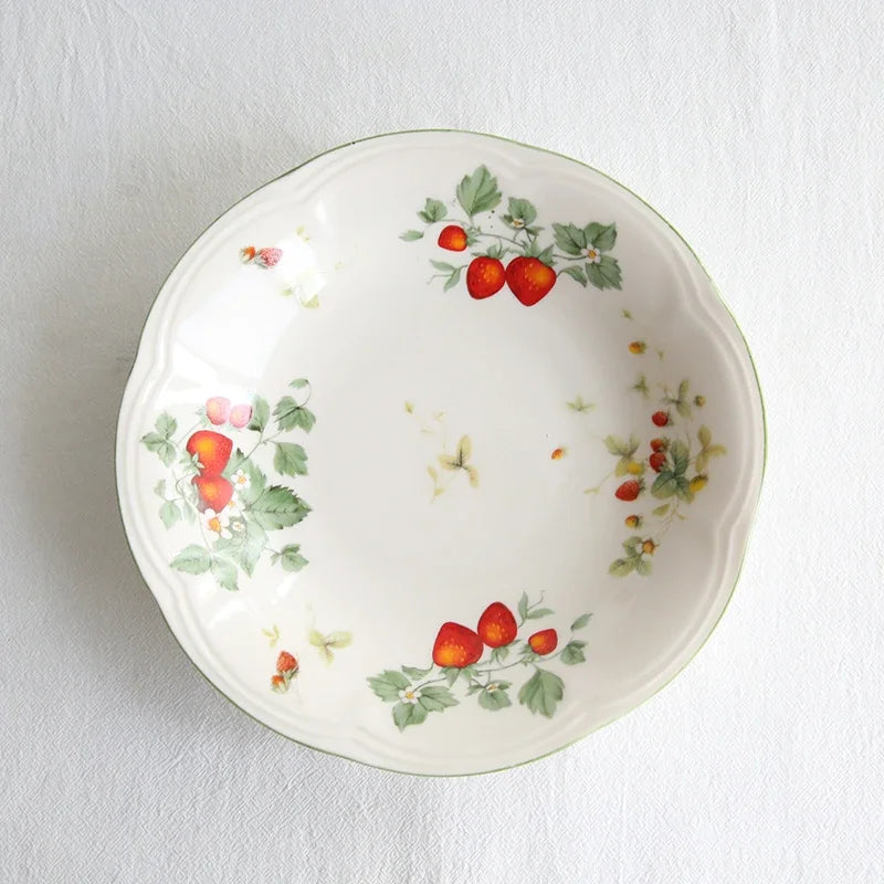 French Strawberry Teapot Coffee Cup and Saucer Set, Dessert Plate, Ceramic European Afternoon Tea for Party, Home Decoration