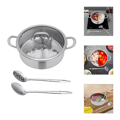Hot Pot 304 Stainless Steel Hot Pot Cookware 2 Chambers Hot Pot Stove 28 cm Shabu Pot Cooking Pots with Dual and 2 Soup Ladles