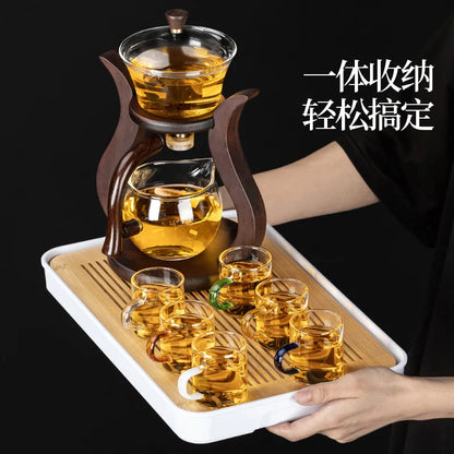 Heat-Resistant Glass Tea Set Magnetic Water Diversion Rotating Cover Bowl Automatic Tea Maker Lazy Kungfu Teapot Drinking