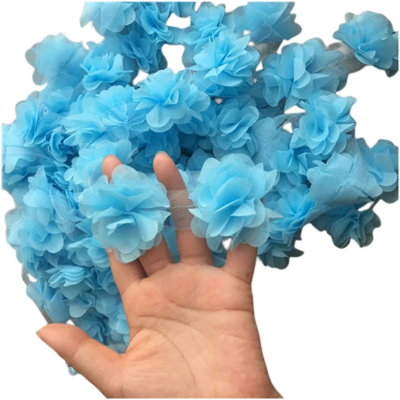 24pcs Flower （2yard) аппликация 3D шифоновый кружевные кружевные кружевные отделка DIY свадебная вуаль обувь свадебная детская одежда ткани аксессуары