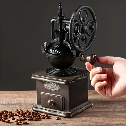 Vintage Classic Hand-Cranked Bean Grinder Portable Adjustable Coffee Grinder Home Mini Large Wheel Manual Coffee Machine Gift