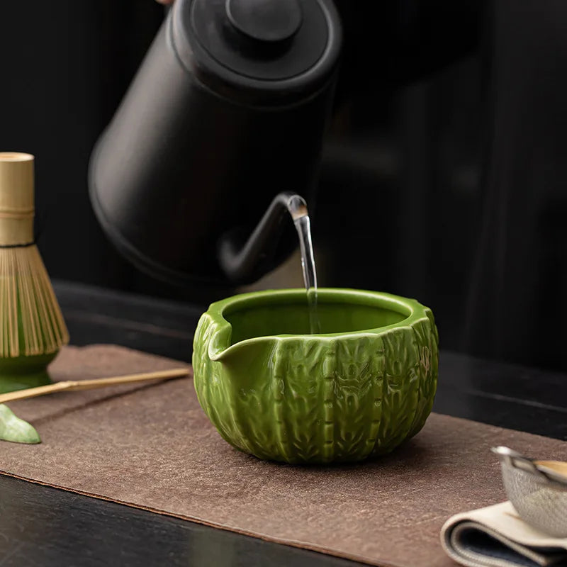 Japanese Cactus Matcha Set with Ceramic Bowl Bamboo Matcha Whisk Teaspoon Tea Sets Tea Lovers Gifts Tea-making Tools Accessories