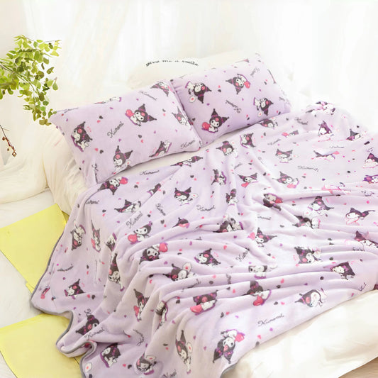 Lovely Kuromi Blanket Japanese Anime Flannel Blanket Warm Blanket Leg Blanket Office Bedroom School Nap Blanket Summer Quilt