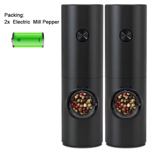 Electric Automatic Mill Pepper And Salt Grinder With Base Set Battery Powered With LED Light Adjustable Coarseness Kitchen Tool