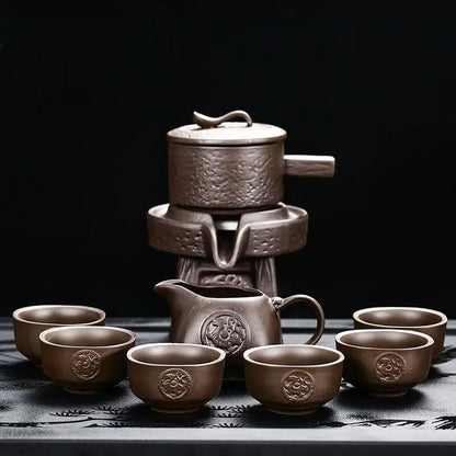 High Quality Ceramic Lazy Man Style Automatic Rotating Insulation Tea Set Suitable for Home  Making